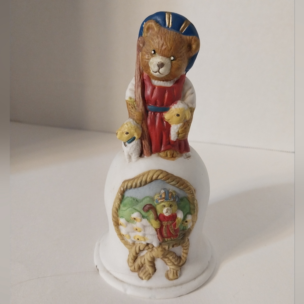 Vintage Teddy Bear And Lamb Shepherd Bell